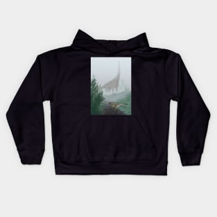 Dinosaurs in fog art print Kids Hoodie